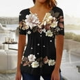 thumbnail image 2 of Womens Plus Size Tunic Top Summer Short Sleeve T-Shirt V-neck Button Up Vintage Floral Blouse Casual Pleated Pullover, 2 of 5