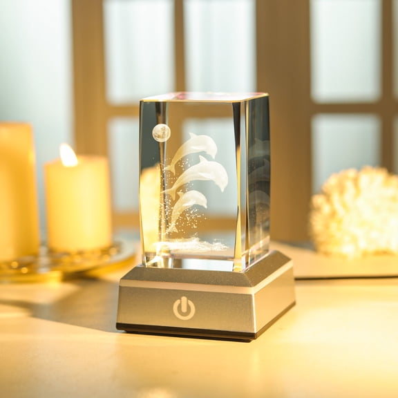 USB Inside Carved Dolphin Night Lamp for Office,Home Deco,Yoga,Holiday Gift - 7 Colors Base