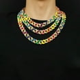 thumbnail image 5 of 16mm Mens Cuban Link Chain Hip Hop Rapper Necklace Rainbow Rhinestones Bracelet, 5 of 8
