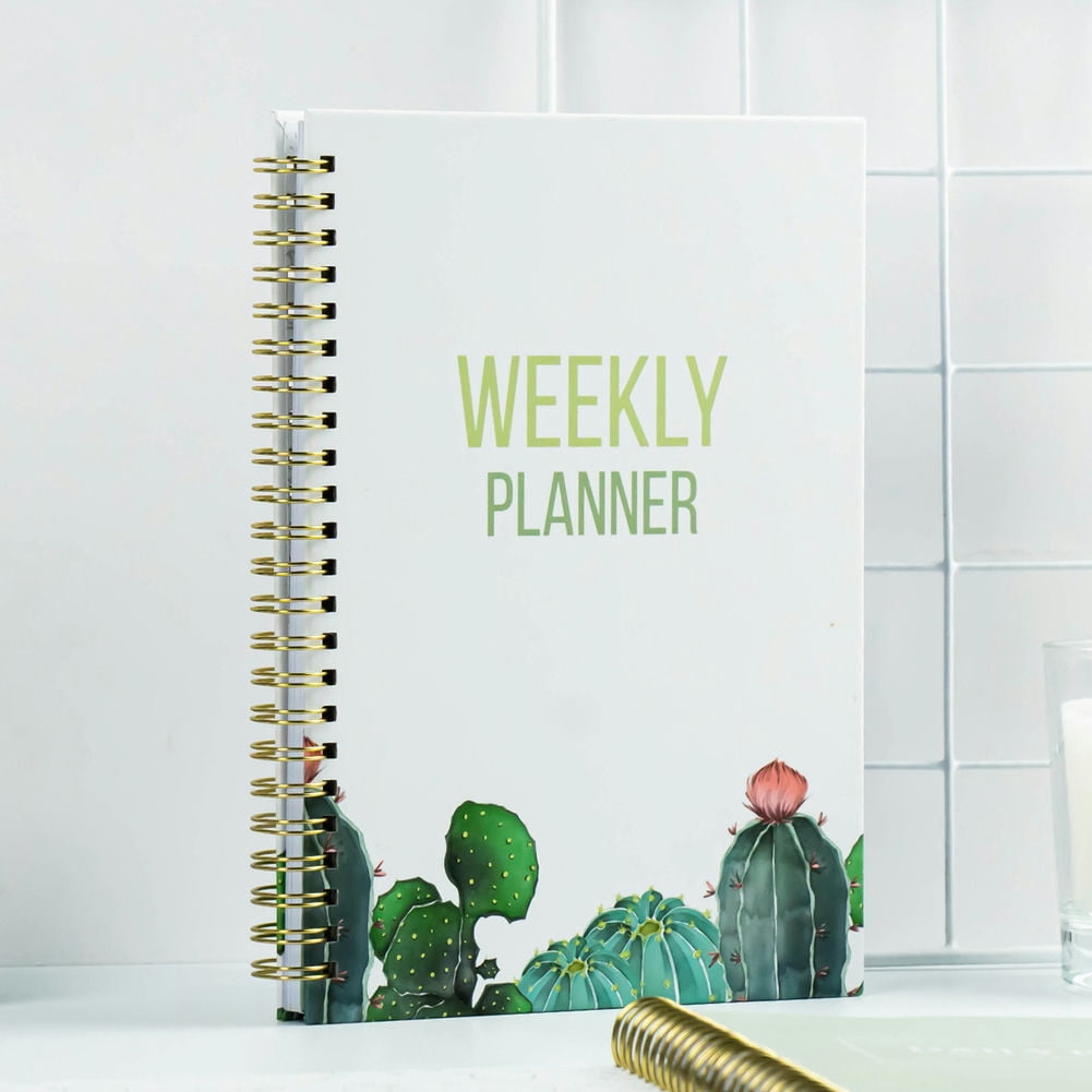 CSCHome Durable Planner 2023-2024, Coil A5 Notebook, Fine Floral Printing Hard Cover Weekly Planner , Flat 180° Spreadable for Students, Office Workers