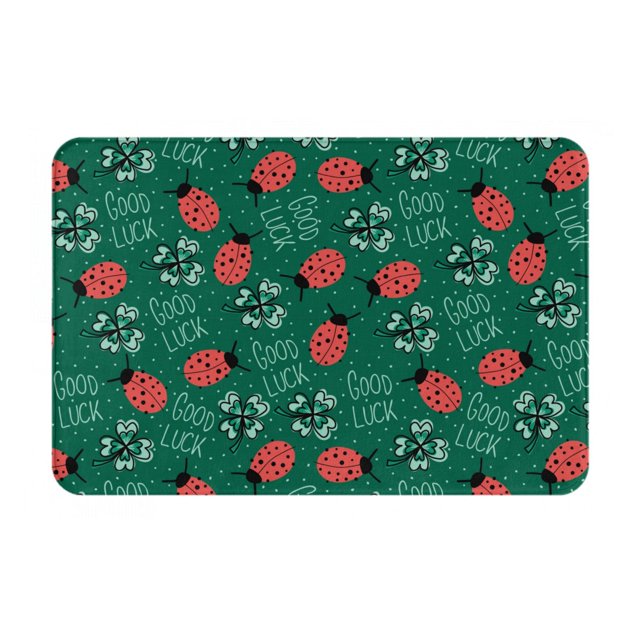 Balery Good Luck Ladybug Felpudo de franela, resistente a las manchas y a la decoloración, para uso interior y exterior, fácil de limpiar, 40 x 60 cm