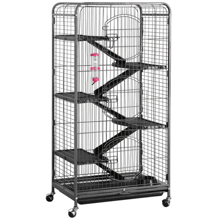 Easyfashion Large 6 Level Rolling Cage with 3 Doors, Pet Bowl, and Water Bottle for Small Animals, Black
