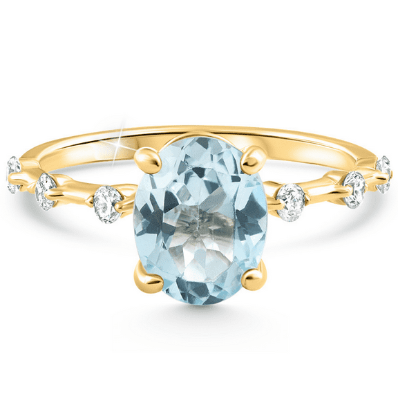 Pompeii 2 1/4Ct Oval Blue Topaz Diamond Ring White or Yellow Gold Lab Grown (F/G,VS1-VS2)