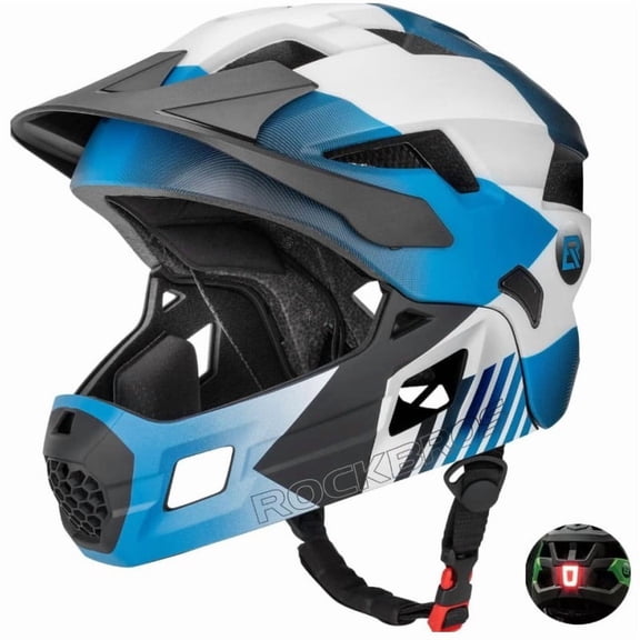 ROCKBROS Bicycle Helmet Kids Helmet Full Face Safety Helmet Removable Helmet Chin All-Round Ventilation Holes with Adjustable Brim for Kids Age 5-12