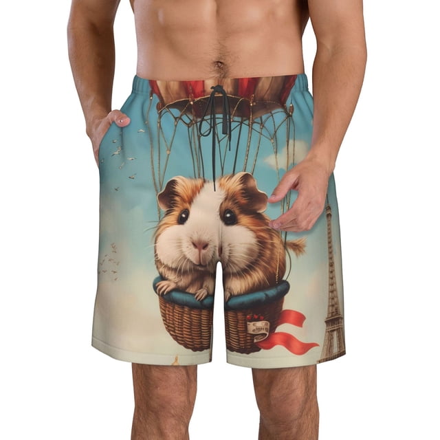 Fotbe Hot Air Balloon Guinea Pig Trajes de Baño Estampados para Hombre, Shorts de Verano de Secado Rápido, Ropa de Playa, Bañadores-X-Large