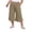 Khaki, variant on JSheng Womens Pants Plus Size Fashion Casual Solid Color Summer Cotton Capris Drawstring With Pockets Brown L