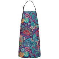 Purple Pioneer Flower and Paisley Pattern Apron-Garden Aprons for Women with Pockets-Cotton Linen Waterproof Kitchen Cooking Gardening Aprons Adjustable for Kitchen,Cooking,BBQ and Salon 33x27 Inch