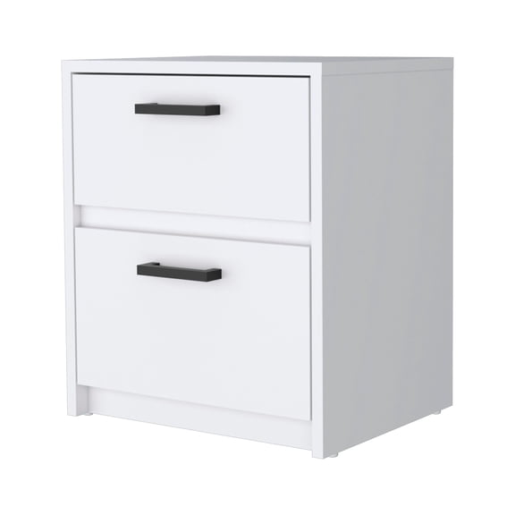 Nmkwnr 2 Drawer Nightstand with Handle, Wood Beside Table for Living Room, Office, Bedroom, White