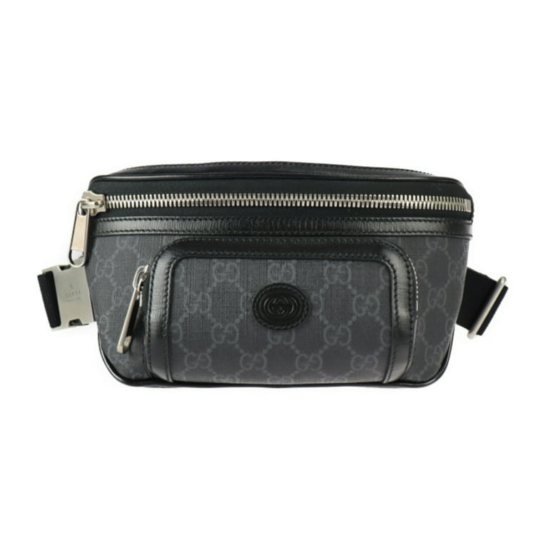 Authenticated Used GUCCI Gucci Waist Bag 682933 GG Supreme Canvas Leather  Black Gray Vintage Silver Hardware Belt Pouch 