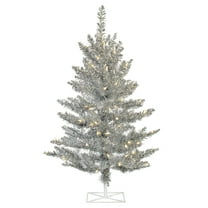 Vickerman 3' Silver Tinsel Fir Artificial Christmas Tree, Warm White Dura-lit LED Lights