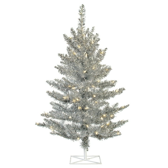 Vickerman 3' Silver Tinsel Fir Artificial Christmas Tree, Warm White Dura-lit LED Lights