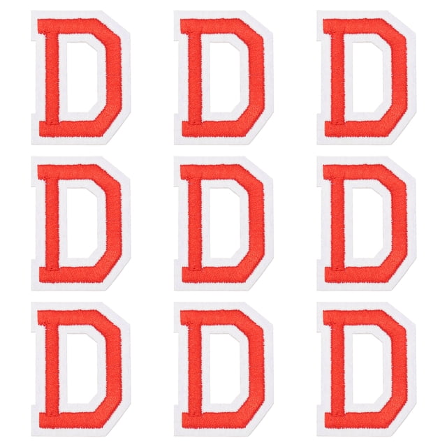 Parches de letras planchados Uxcell, 9 piezas de 2"/5cm, letras D de parches bordados para coser en ropa, vestidos, calcetines, jeans, gorras, accesorios de bricolaje (Rojo)