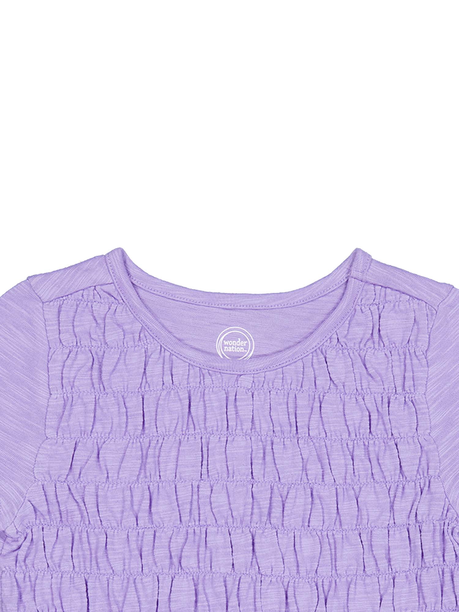 Wonder Nation Girls Short Sleeve Smocked Top, Sizes 4-18 & Plus