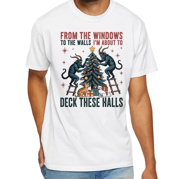 Krampus Deck These Halls T-Shirt – From the Windows to the Walls Graphic Christmas Tee
