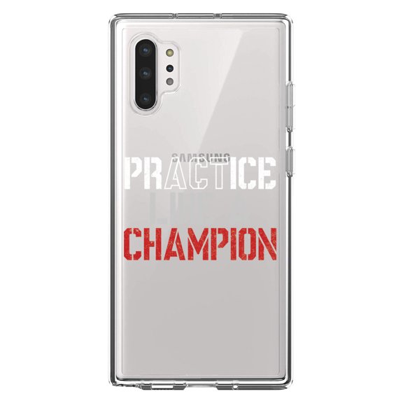 DistinctInk Clear Shockproof Hybrid Case for Galaxy Note 10 PLUS (6.8" Screen) - TPU Bumper Acrylic Back Tempered Glass Screen Protector - Practice Like a Champion