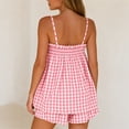 thumbnail image 3 of Evdexr Plaid Pajama Sets for Women Ruffle Hem Strap Babydoll Cami Top Wide Leg Shorts Set 2 Piece Loose Fit Lounge Suits Outfit Pink S, 3 of 3