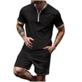 thumbnail image 2 of Styesk Pièces Tenues pour Hommes 2 Pcs Mode Décontractée Manches Courtes Col Rabattu Pantalon Ensemble Deux Taille Élastique, 2 of 6