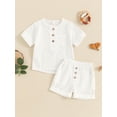 thumbnail image 2 of Suealasg Toddler Boys Clothes 6M 1T 2T 3T 4T Baby Boy 2Pcs Summer Casual Outfits Short Sleeve Solid Color Single Breasted T-shirt Tops + Elastic Waist Shorts Set, 2 of 7
