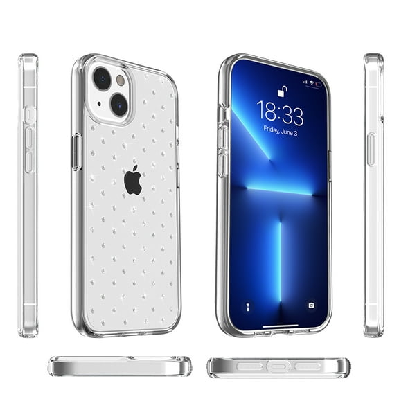 For Apple iPhone 14 Pro (6.1") Clarity Diamond Bling Sparkle Hybrid Hard PC Shell & Soft TPU Shock-Absorption Bumper Case Cover fit iPhone 14 Pro - Clear