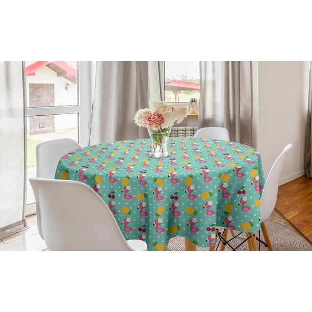 Nursery Round Tablecloth Exotic Baby Flamingos Pineapple And Cherry Branches On Stars Backdrop Print Circle Table Cloth Cover For Dining Room Kitchen Decor 60 Multicolor By Ambesonne Walmart Com Walmart Com