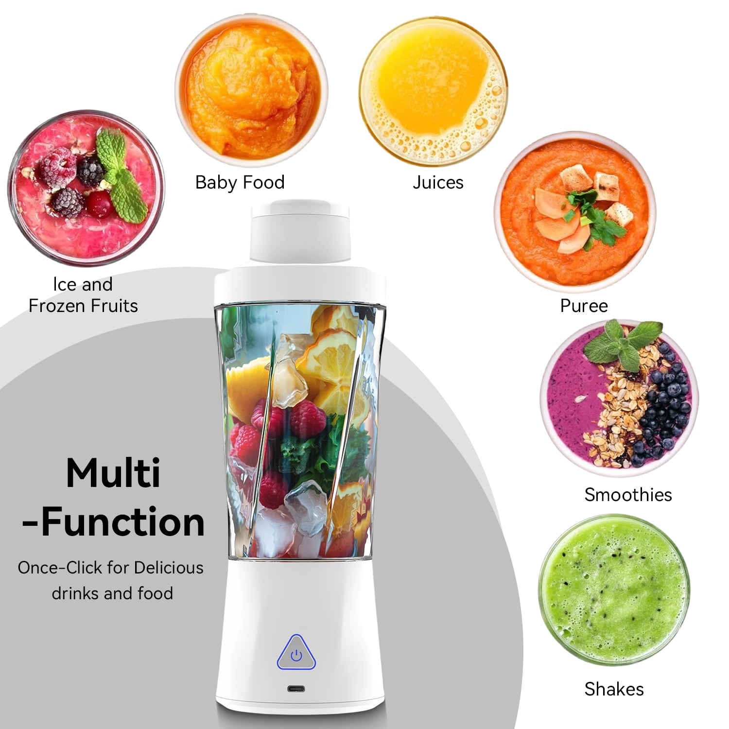 Portable Blender, 6000mAh Personal Blender with USB Rechargeable for Shakes and Smoothies, BPA Free 24 Oz Juicer Cup with 6 Blades and Lid, 360W Self Cleaning Portable Juicer for Home/Office/Travel