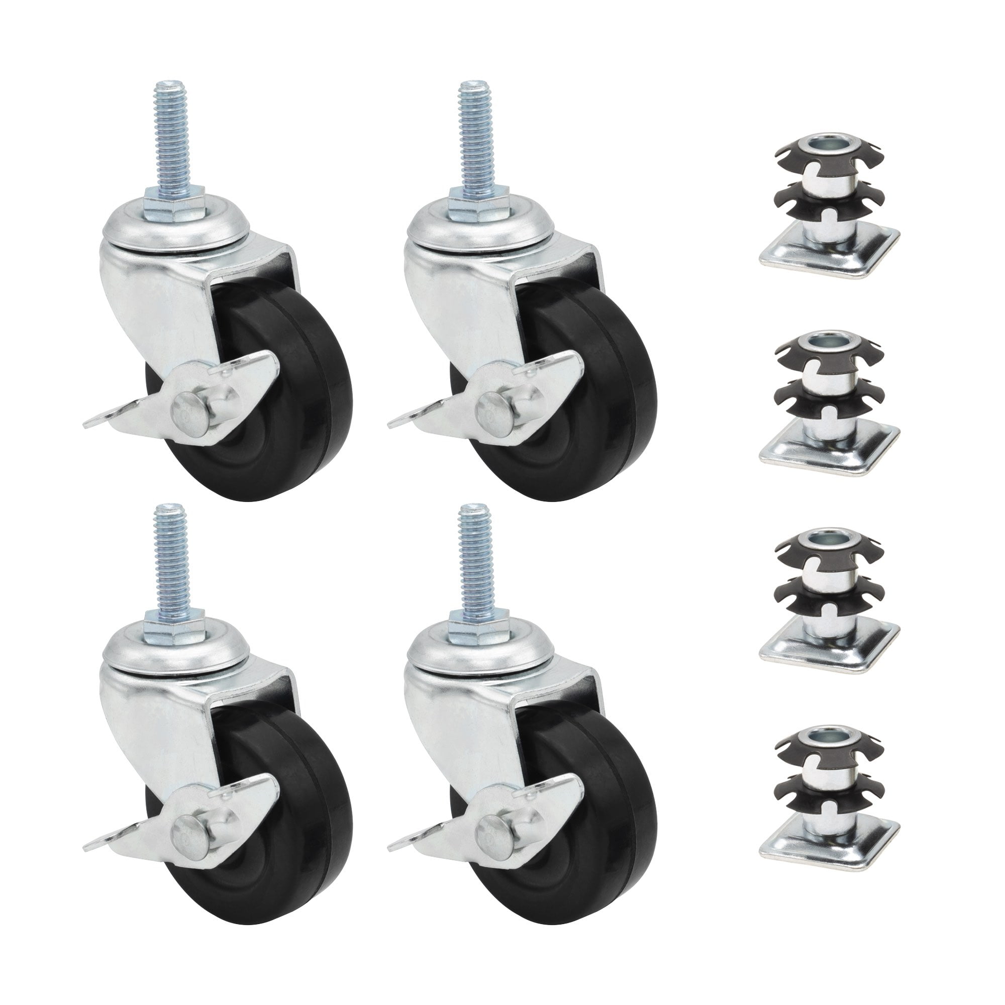 5/16-18 Threaded Stem 2 Wheel Diameter Industrial Casters 2 With Brakes and 2 Without Brakes by Outwater 1 Square Metal Double Star Caster Insert 