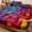 Orange, variant on 3PCS Fitted Sheet Set, Deep Pocket, Tech Grid Pattern, Soft, For Bedroom & Dorm(Red,Twin)