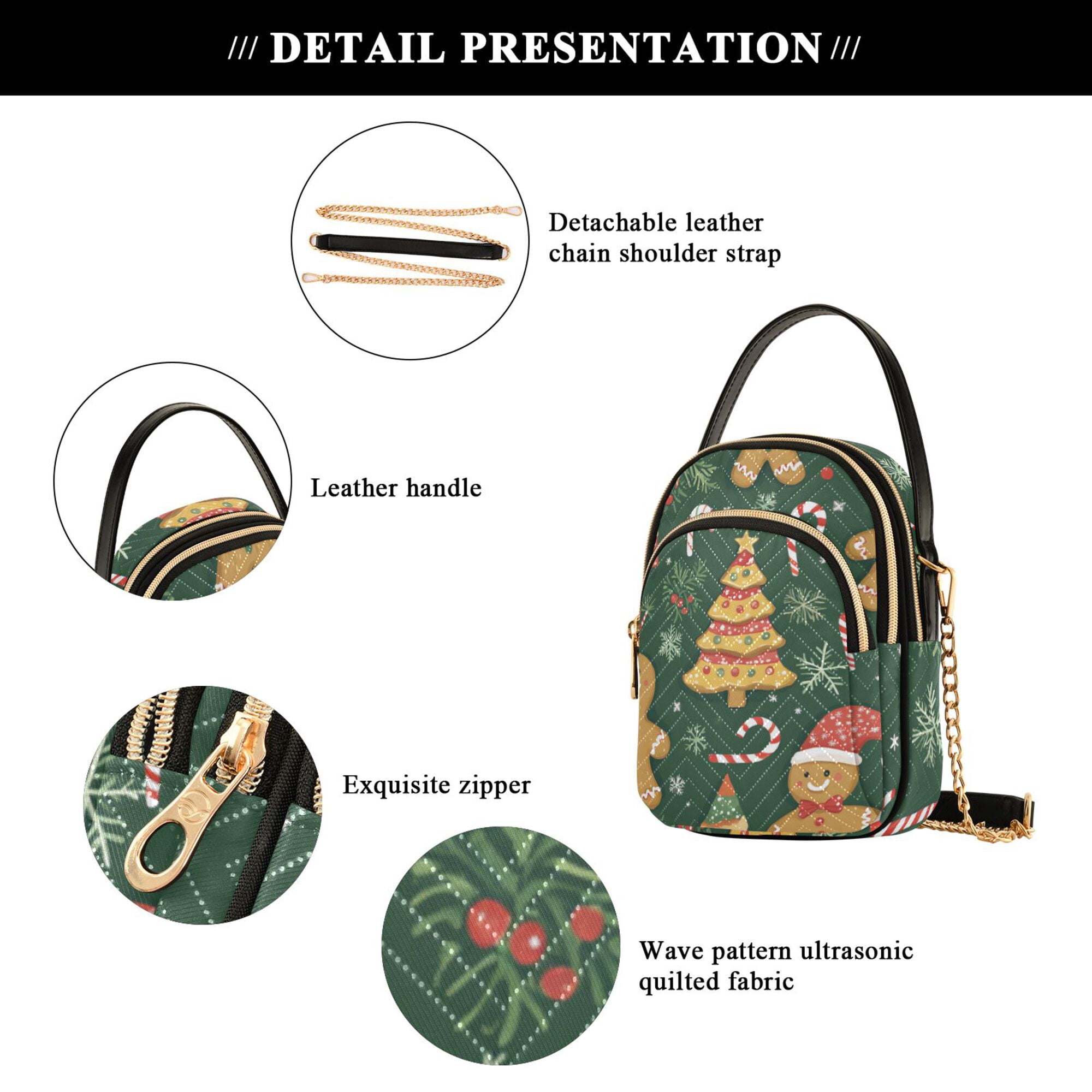 FORMRS Crossbody Bag for Women Quilted Travel Shoulder Cell Phone Purse with Chain Strap Handbag, Beige Christmas Gingerbread