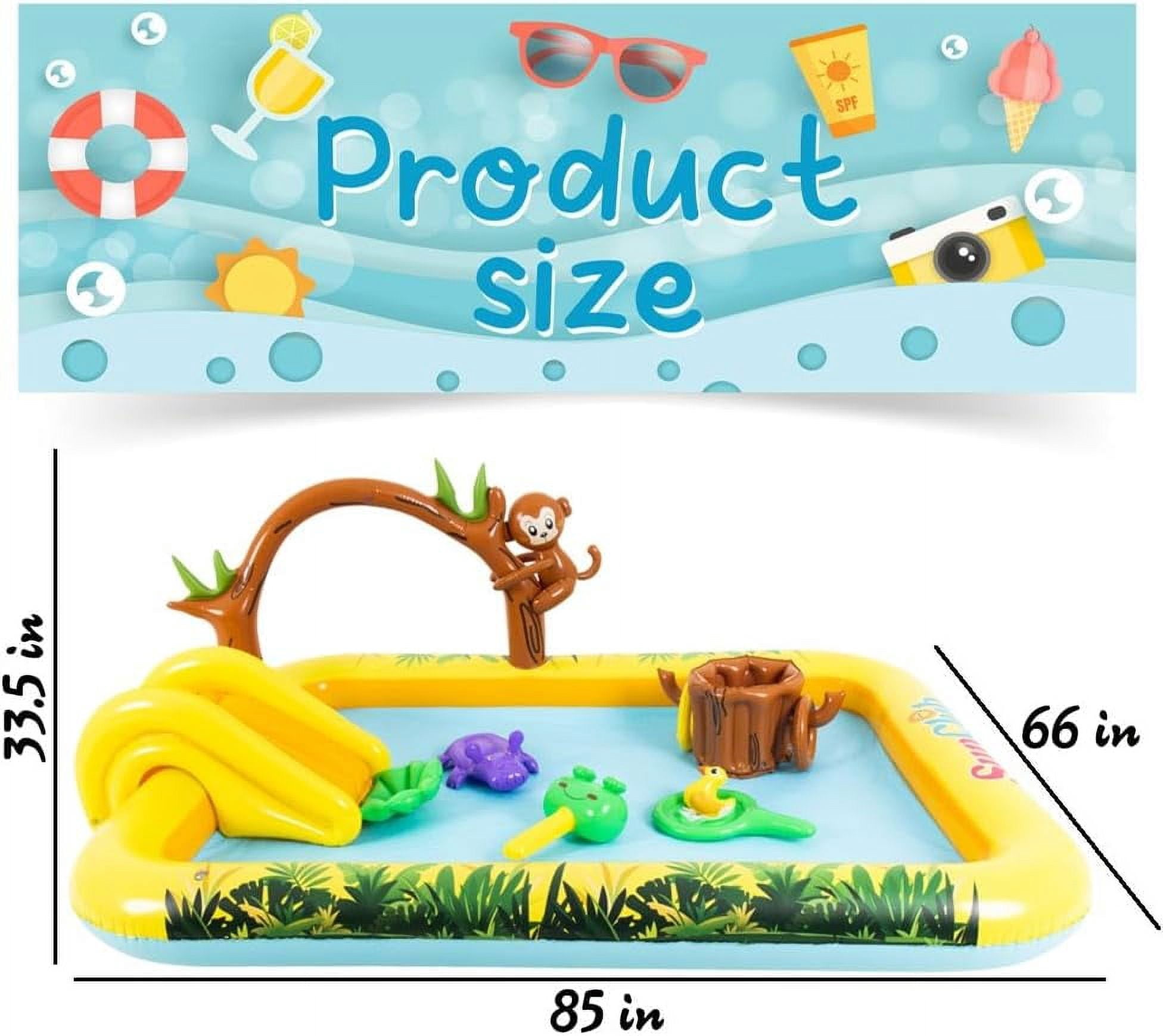 Inflatable Play Center, Inflatable Swimming Pool with Slide, Cartoon Animals Sprinkler Toy with Base Pool, Monkey, Tree Stump for Garden Backyard
