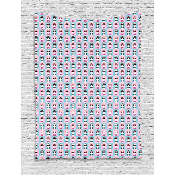 Ferret Tapestry, Cartoon Style Image of Female and Male Animal with Funny Accessorizes in Squares, Wall Hanging for Bedroom Living Room Dorm Decor, 40"W X 60"L, Multicolor, by Ambesonne