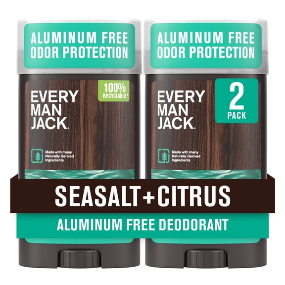 Every Man Jack Aluminum Free Deodorant for Men, Sea Salt, Twin Pack, 3oz each