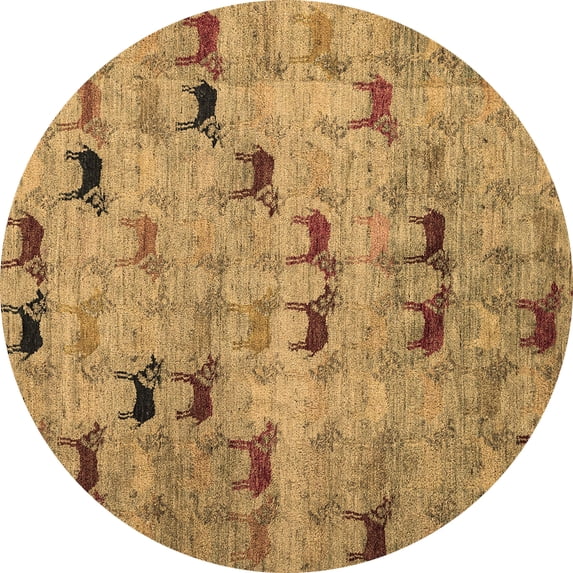 Ahgly Company Indoor Round Abstract Brown Modern Area Rugs, 5' Round