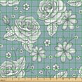 thumbnail image 2 of Ambesonne Rose Fabric by the Yard Upholstery, Retro Drawn Blossoms on Blue, 10 Yards, Pale Blue Grey and White, 2 of 5