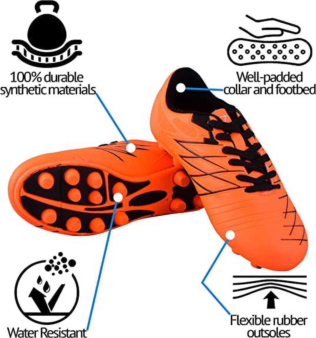 Vizari Unisex-Kid's Youth and Junior Boca Firm Ground (FG) Soccer Shoe | Color - Orange / Black | Size - 7.5