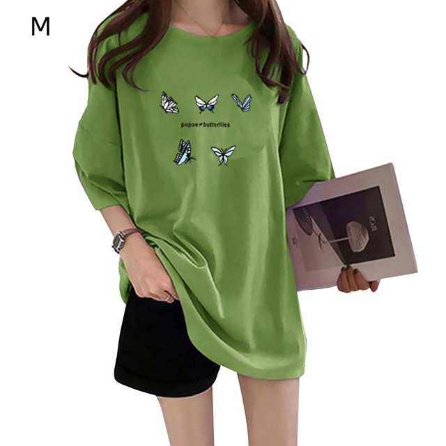 Camiseta de mujer estampada de manga corta con cuello redondo y suelta camiseta de verano, verde, M Kearding AP001204-05B