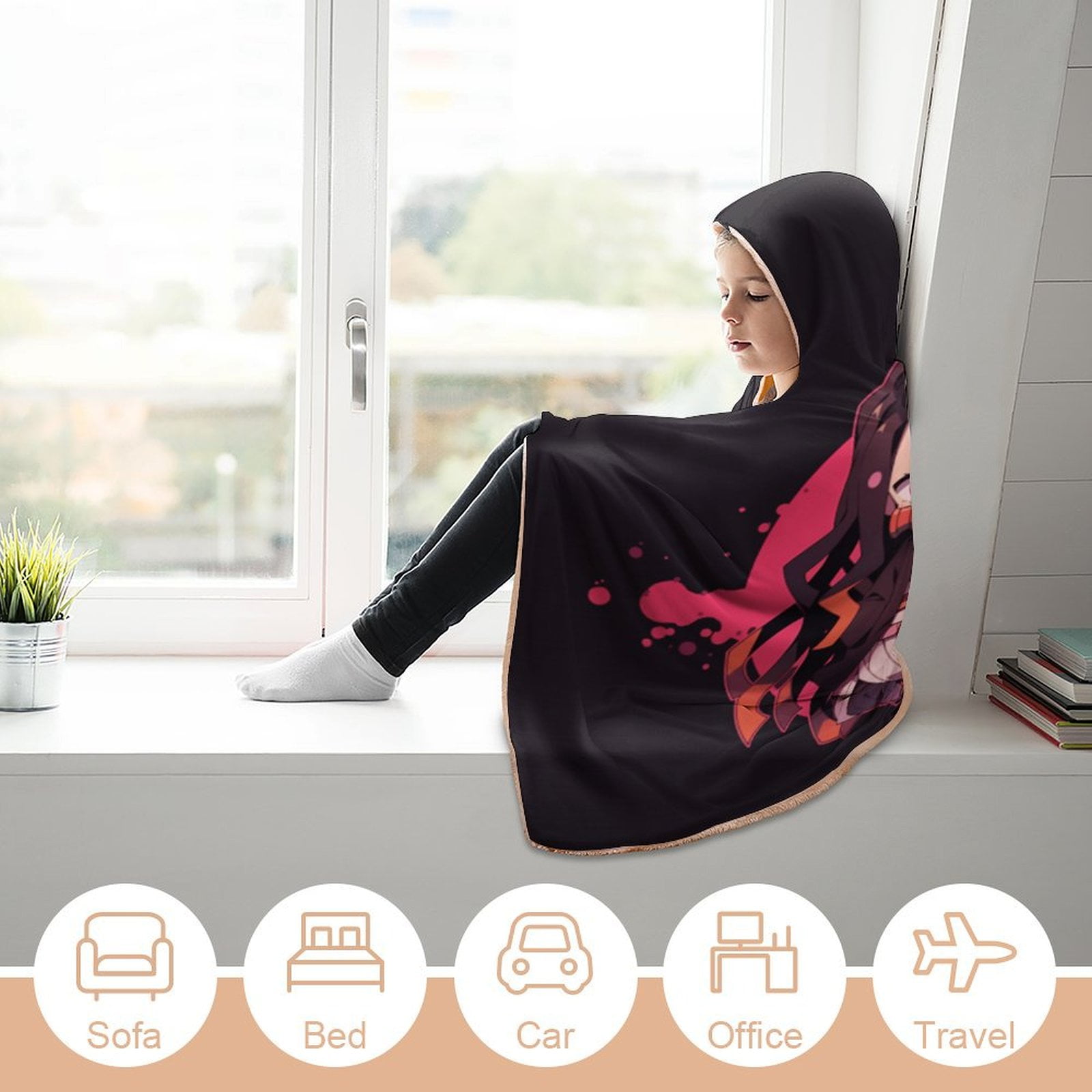 Demon Slayer Wearable Blanket Cloak Arctic Velvet Hooded Blanket Soft Fuzzy Hoodie Blanket Cape for Adults Kids 50"x60"