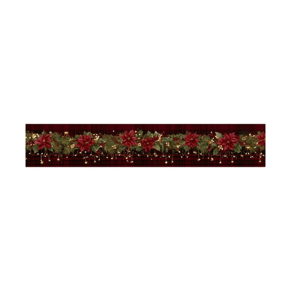 Christmas Table Runner - Green Leaf and Flower Style - Merry Xmas Tablecloth Winter Holiday Home Kitchen Dining Room Decoration - 13x72 inch