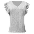 thumbnail image 5 of Likimi Womens Mardi Gras Shirt V Neck Solid Color Sequin Short Sleeve Loose Fit Fashion Elegant Tops White Size 2Xl, 5 of 5