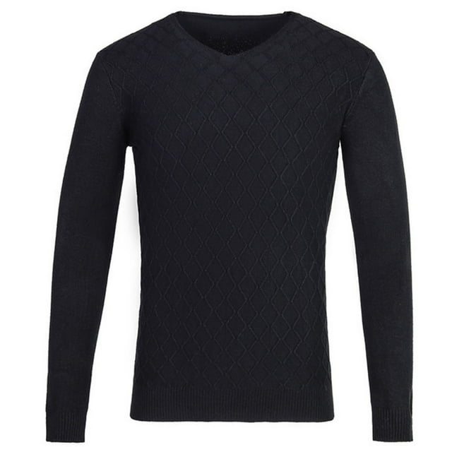 hotojiny Men's Slim Fit Knit Sweater Autumn-Winter Textured Basic Solid Color Pullover Lightweight Casual V Neck Top