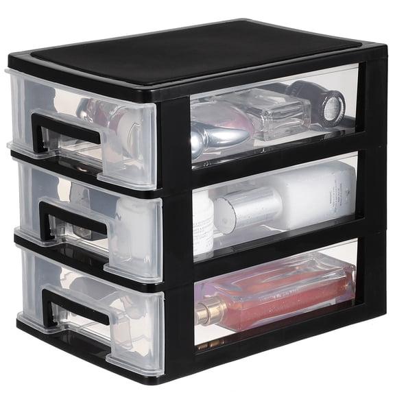 PENIKOKO Plastic Desktop Organizer with 3 Transparent Drawers, Black Makeup Storage Box for Office, Sundries, and Accessories
