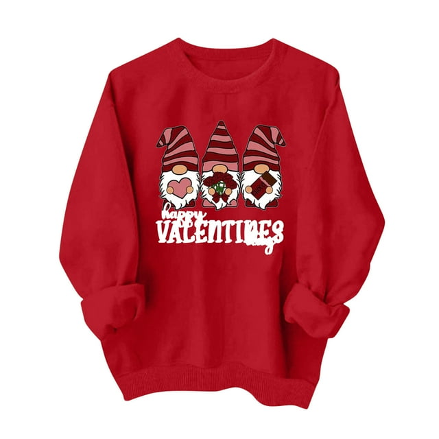 Amzcrzy Chandails pour Femmes Imprimé Mode Rouge Chandails Valentines Day Décontractés Manches Longues Col Rond Cadeaux Valentines Tops Valentines Day pour Femmes