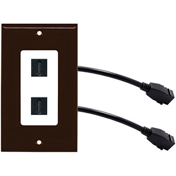 RiteAV (1 Gang Decorative 2 HDMI Black Wall Plate w/Pigtail Extension Cable Brown on White