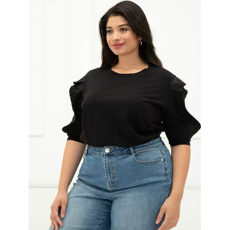 ELOQUII Elements Women's Plus Size T-Shirt with Ruffle Sleeves