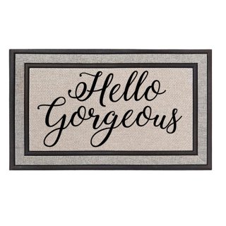 Feblilac Hello Gorgeous White Ground Door mat, Quotation Welcome