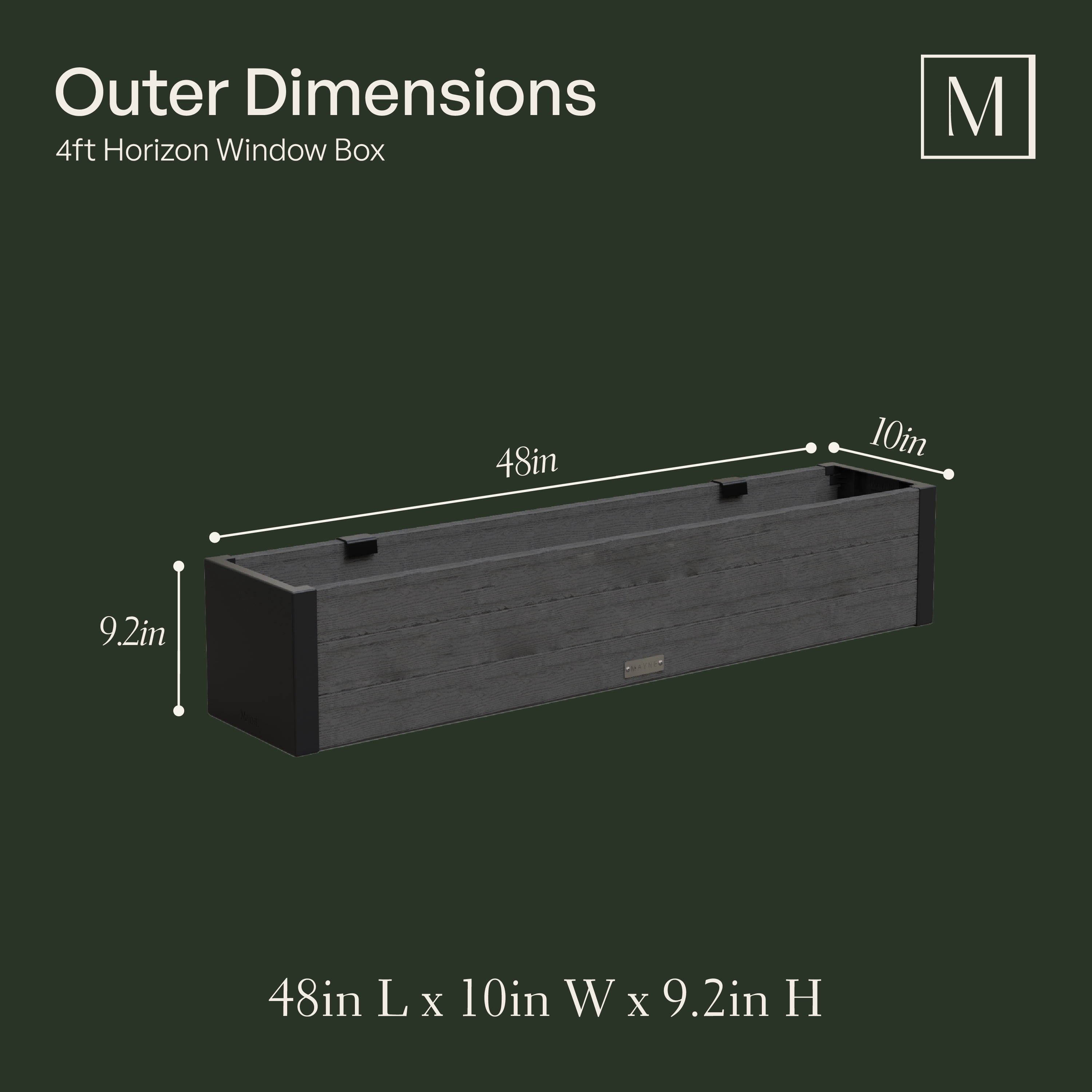 Mayne Horizon 48" x 10" x 9" Rectangle Charcoal Plastic Window Box Planter