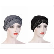 Pomberries Women's Turban, Twisted Braided, Chemo Hat, Muslim Headscarf, Headband, Beanie, for Teens, Adults ( Grey, Black )