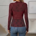 thumbnail image 5 of mgoYE Womens Mesh Long Sleeve Shirts Fashion Clothing Turtle Necks Sheer-Ruched Going Out Tops Fall Summer Outfits Slim Fit Blouses(Red,S), 5 of 9