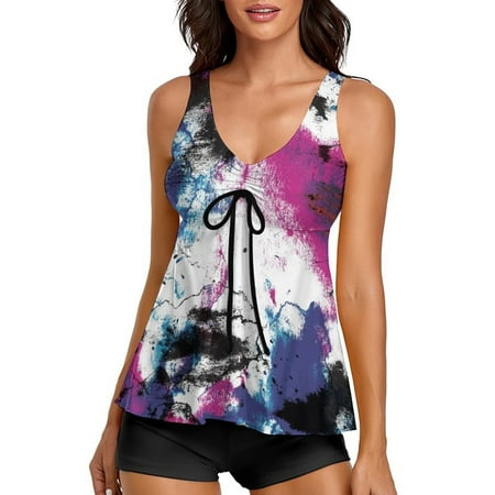 Baqcunre Floral Print Tank Top With Boyshorts Tummy Control Swimming Suits Bathing Suit For Women Tankini Swimsuits For Women Two Piece Sets For Women Swimsuit For Women 2023 Color White S