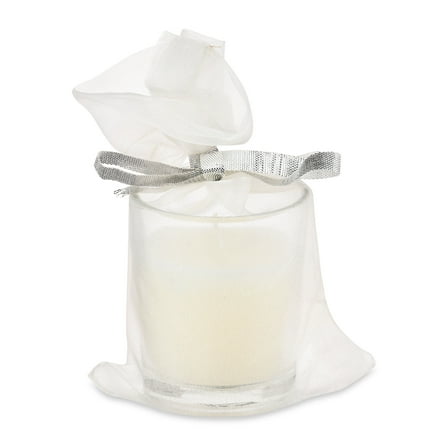 Glass Votive Candle with Organza Bag – Vanilla Scented White Candle Favor, Wedding Bridal Shower Party Gift by Way To Celebrate