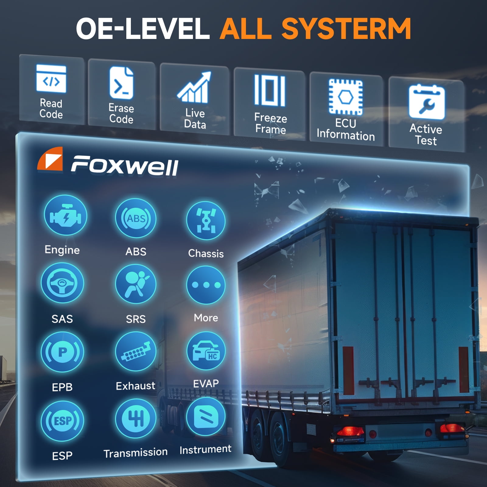 FOXWELL Heavy Duty Truck Scanner with DPF Regen, Full System Diesel Diagnostic Scan Tool for Cummins, Detroit, Caterpillar, Paccar, Hino & More Pickup Semi Trucks